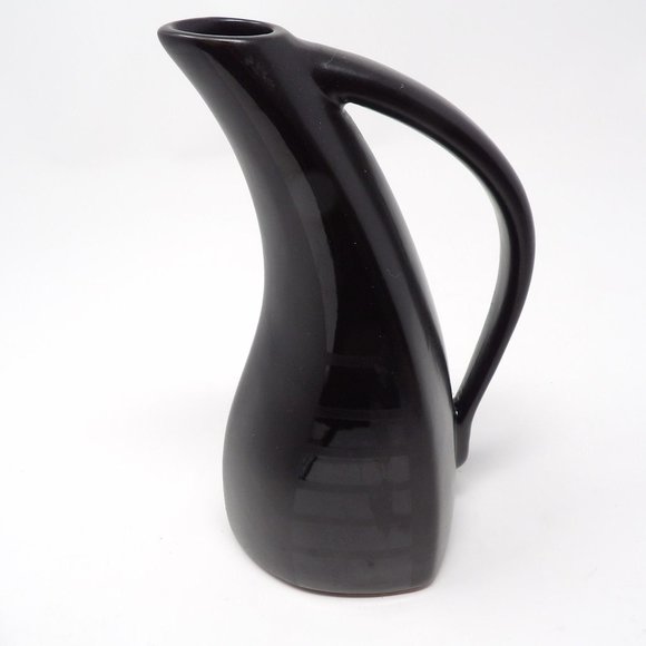 Vintage Black Tone on Tone Glazed Ceramic Pitcher Matte with Glossy Stripes Uniq - Picture 4 of 10